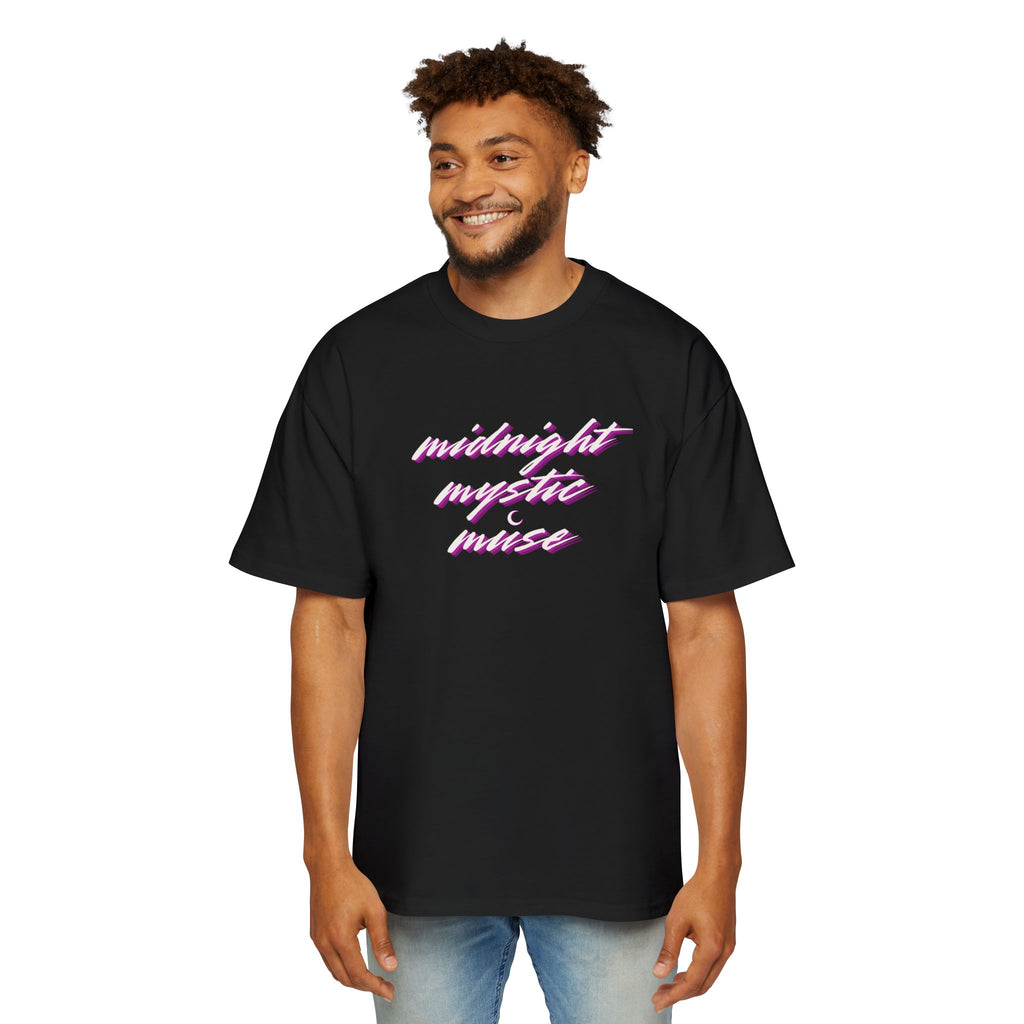 Midnight Mystic Muse Tee – Retro Neon Script Oversized T-Shirt – Fates