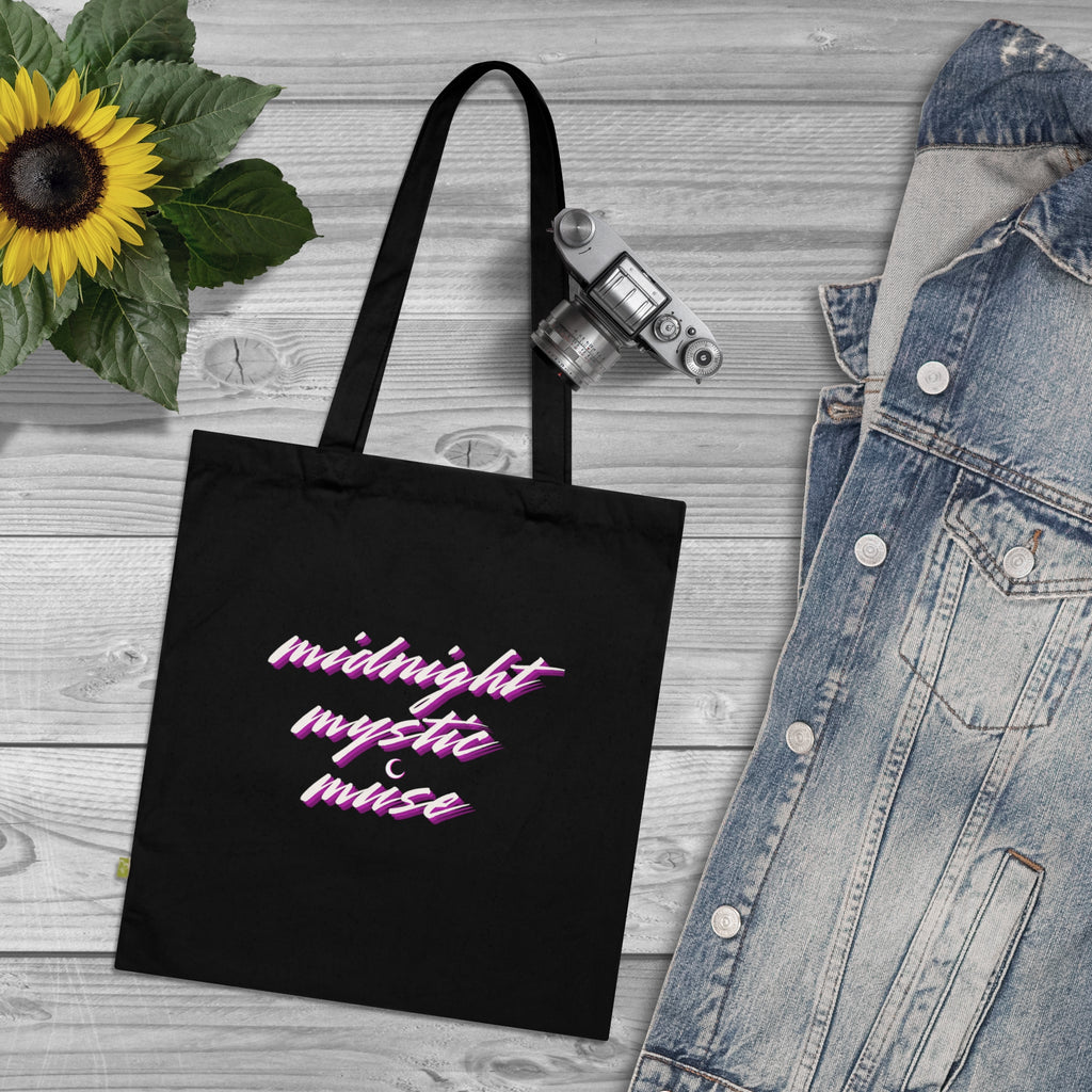 Midnight Mystic Muse Tote Bag — Retro Neon Script Organic Cotton Tote