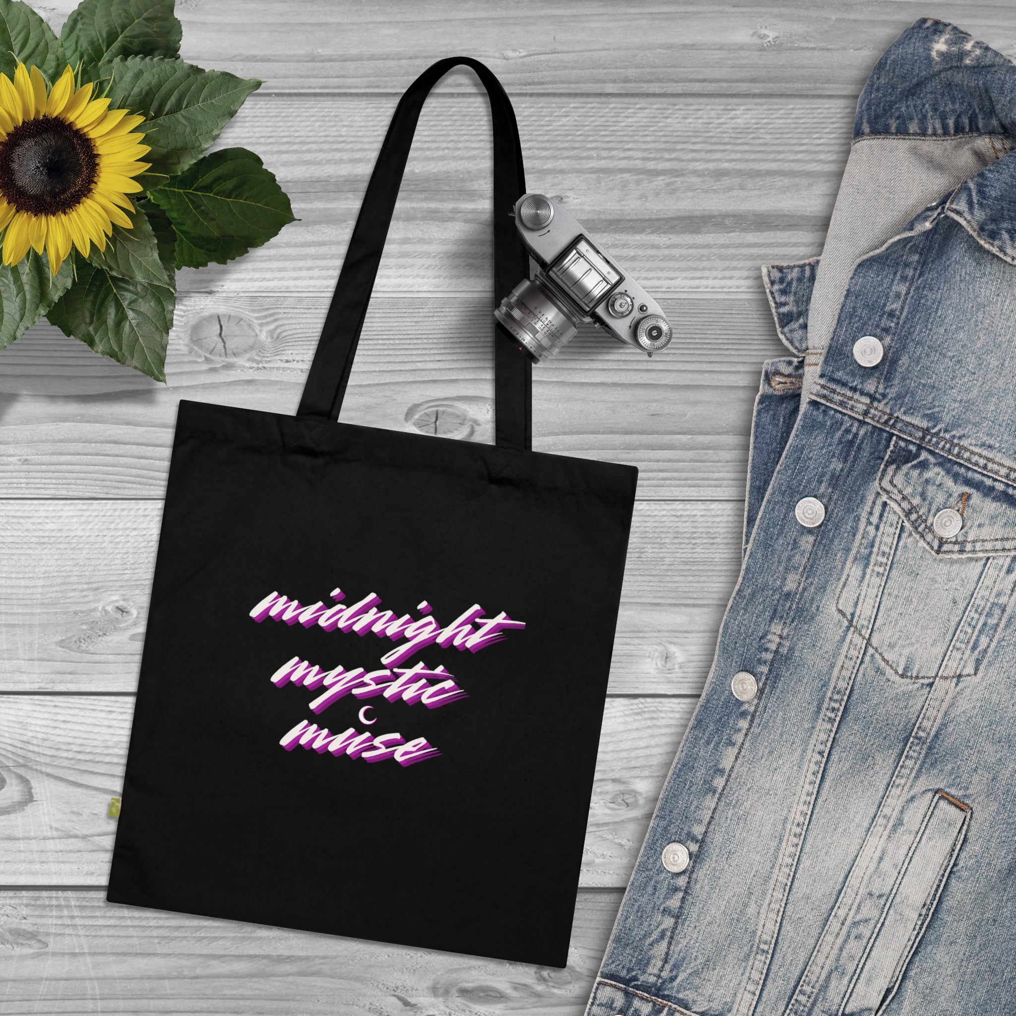 Midnight Mystic Muse Tote Bag — Retro Neon Script Organic Cotton Tote