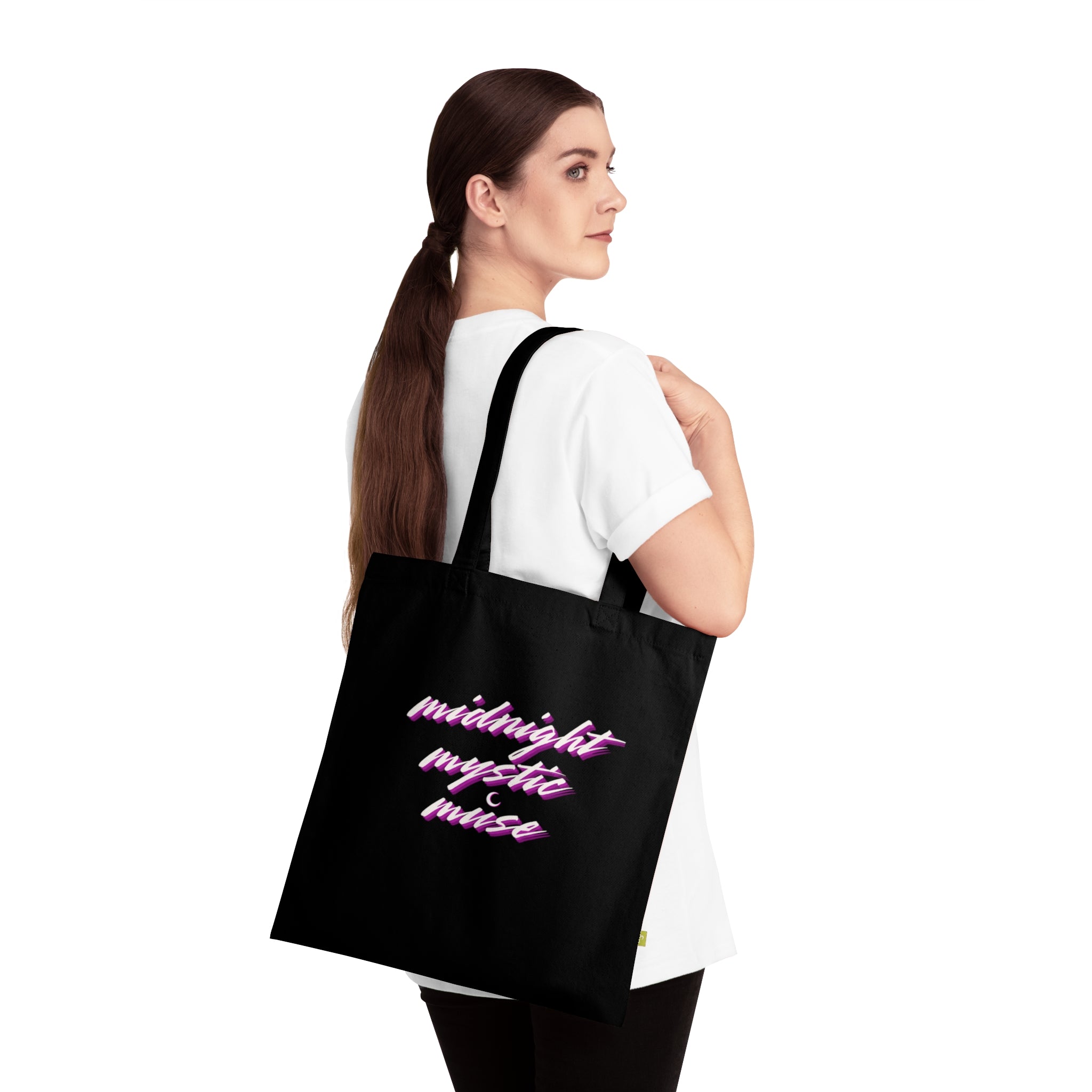 Midnight Mystic Muse Tote Bag — Retro Neon Script Organic Cotton Tote